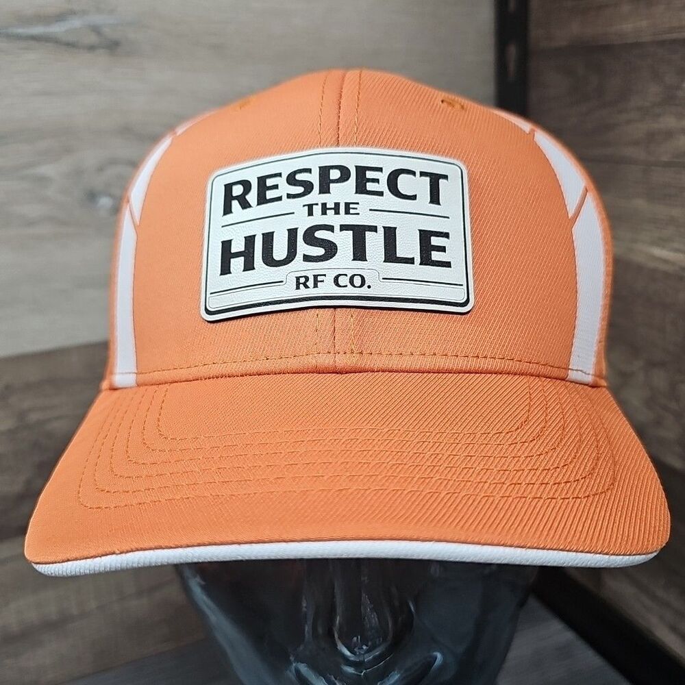 RESPECT The HUSTLER Trucker Snapback Hat Cap Orange / White (Patch)
